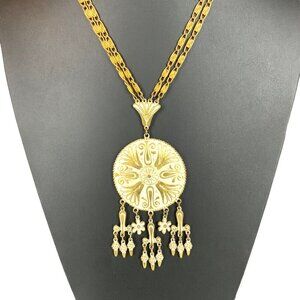 Vintage 70s Vendome Goldtone Medallion Statement Necklace Signed